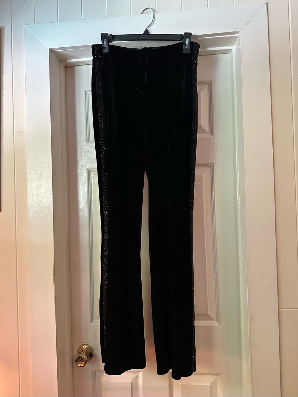 Black Velvet Flared Pants with Sparkle Side Trim
